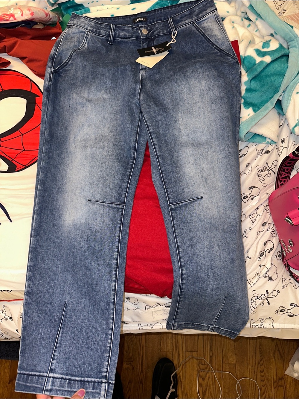 Flamingals Women's Mid Wash Blue Denim barrel jeans
